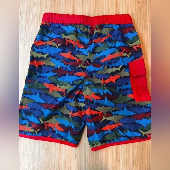 Lands' End Boys XL 14-16 Red Blue Sharks Lined Swim Short Trunks Summer NWOT - Picture 2 of 6